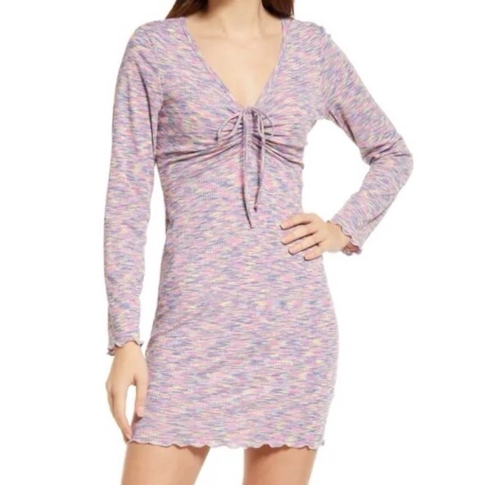 Lisa Says Gah Lotta Long Sleeve Ribbed Space Dye Minidress in Berry size Medium